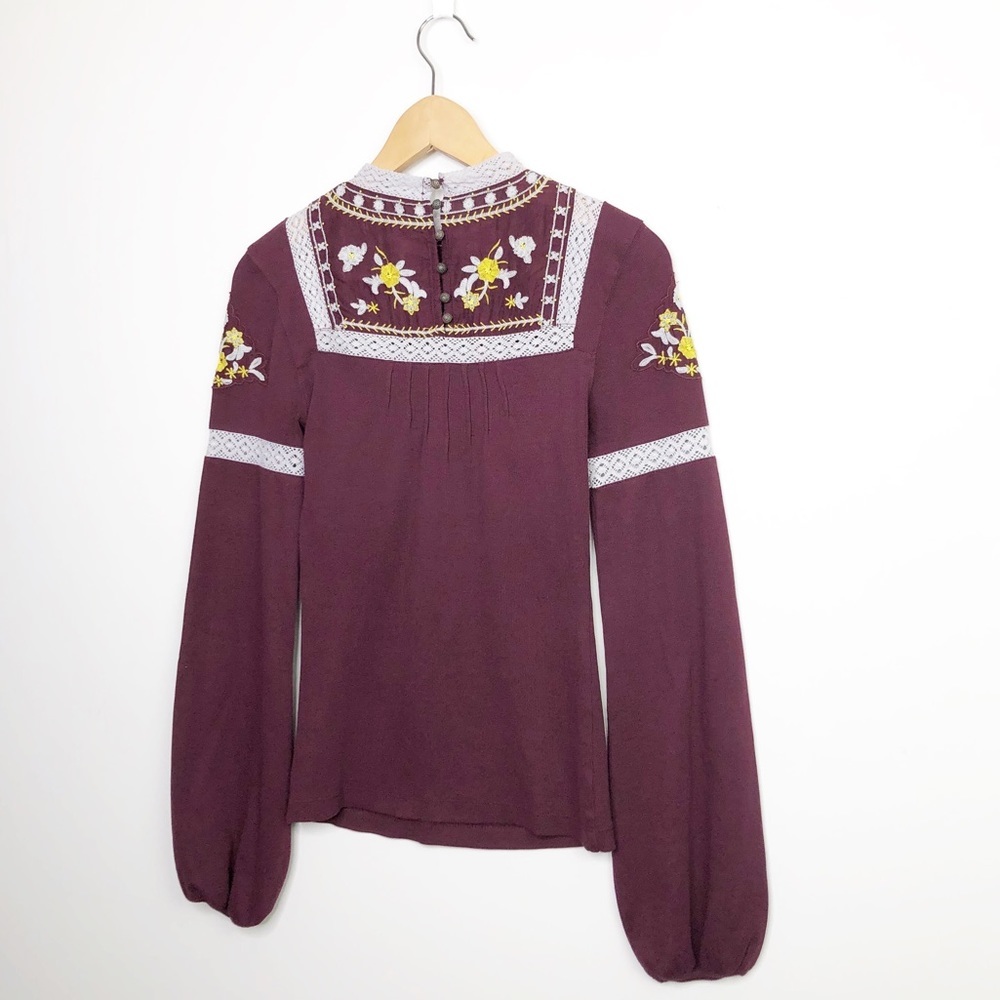 FREE People burgundy embroidered BoHo blouse - Picture 9 of 12